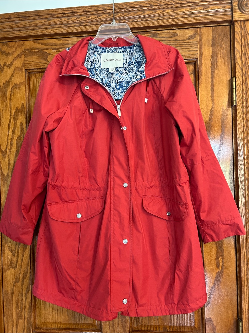 Coldwater Creek Red Packable Rain Trench with Hood